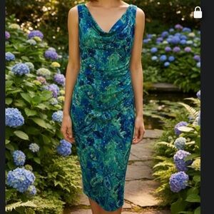 LAUREN by RALPH LAUREN Green/Blue PAISLEY/ FLORAL/WATERCOLOR Dress Size 4